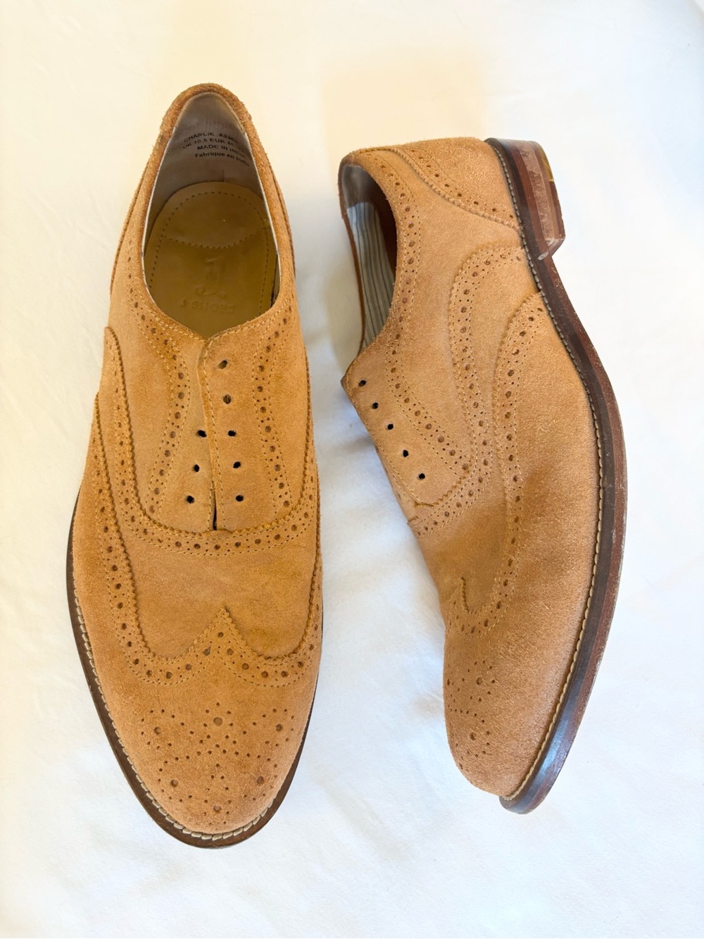 Tan Suede Brogue Oxfords — Classic Wingtip Derby Style